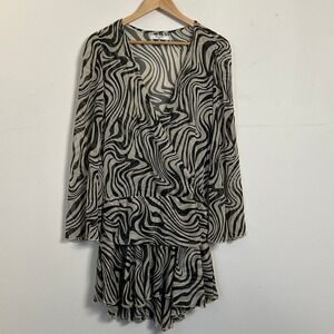 NA-KD Sheer Overlap Mini Dress Zebra Print Beige Black Size 40